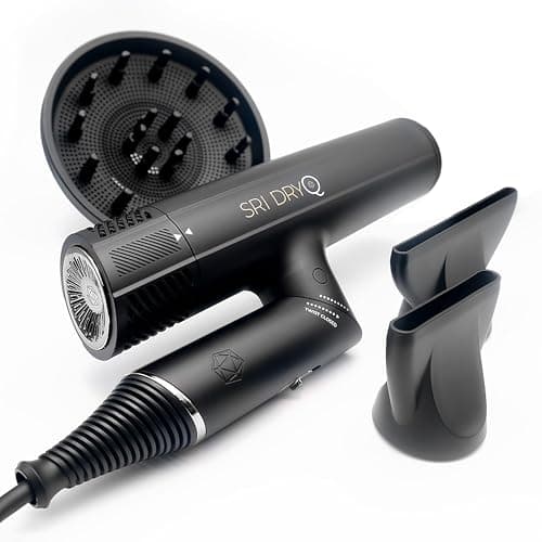 SRILabs DryQ ‘Smart’ Hair Dryer – Super Lightweight, Foldable – Powerful, Quiet Motor – Infrared & Ionic Technology – 3 Magnetic Attachments – Heat Control with Locking Switch