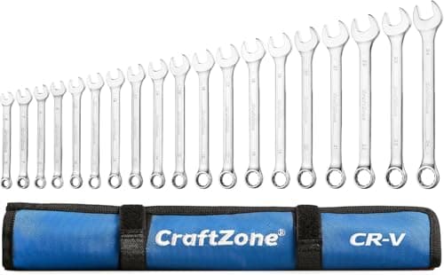 CRAFTZONE 19-Piece Combination Wrench Sets CR-V Metric Wrench Set 6-24mm Box and Open End Wrench Set 12-Point with Rolling Pouch Industrial for Workshop Outdoor Diy Repair