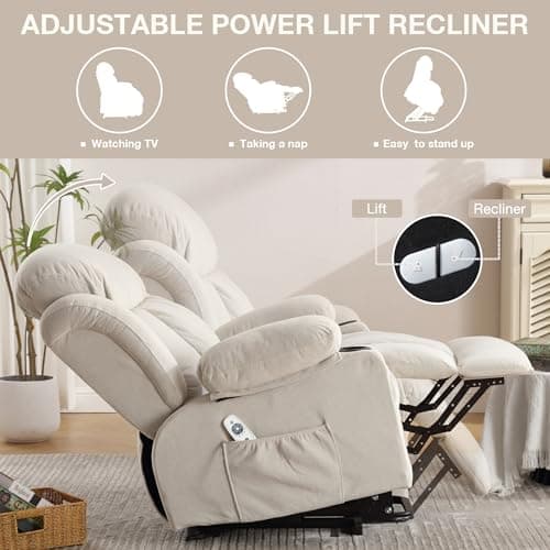 BOSMILLER Power Lift Recliner Chair for Elderly with Vibration Massage and Lumbar Heating Electric Oversized Single Sofa with Cup Holder and USB Charge Port for Living Room 5
