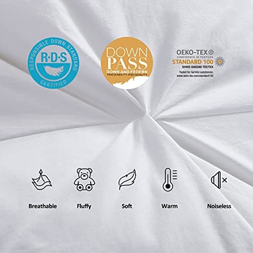 Luxurious All-Season Goose Down Feather Fiber Comforter Queen Size Duvet Insert, Exquisite Pinch Pleat Design, Premium Baffle Box, 100% Egyptian Cotton Cover, 55 oz. Fill Weight, White 5