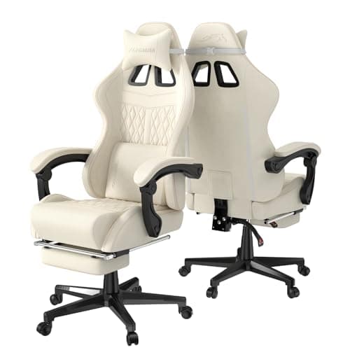 Ferghana Vintage PU Leather Gaming Chair - High Back Massage, Ergonomic Computer Office Chair with Footrest - Racing Style Reclining Beige Gaming Seat 9