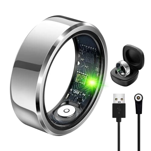 Twievo Smart Ring, Fitness Tracker Ring with Charging Case, IP68 Waterproof, Heart Rate, Blood Oxygen, Sleep Tracker, No App Subscription-Compatible with Android 6.0+ and iOS 11.0+ (Silver,9#)