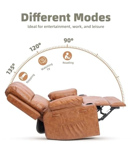 GarveeHome Recliner Chair, 360° Swivel Rocker Recliners with Heat & Massage, Soft Lazy Boy Recliner Chair with 2 Cup Holders and Side Pocket for Living Room Bedrooms and Nurseries -Retro Brown 6