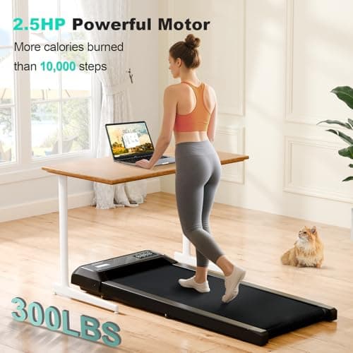 MoonFox Walking Pad Treadmill, 3 in 1 Under Desk Treadmill for Home Office w/2.5HP Motor/4.0MPH/45dB, Walking Pad w/Safety Handle/Remote/LED Display, Portable Treadmills Supports Up to 300lbs, Black 3