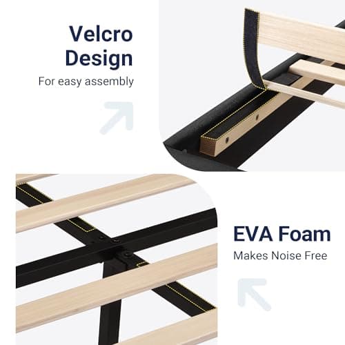 Allewie Queen Size Platform Bed Frame with Fabric Upholstered Headboard and Wooden Slats Support, Fully Upholstered Mattress Foundation/No Box Spring Needed/Easy Assembly, Dark Grey 5