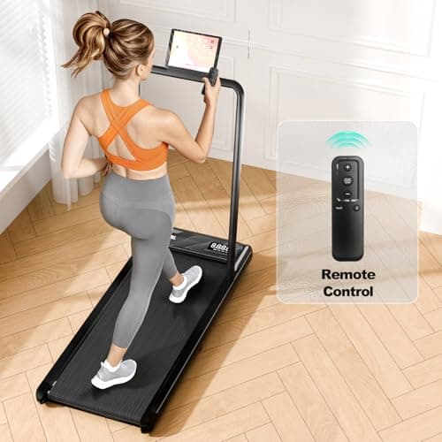 MoonFox Walking Pad Treadmill, 3 in 1 Under Desk Treadmills for Home Office w/2.5HP Motor/4.0MPH, Walking Pad w/Safety Handle/Remote & LED Display, Portable Treadmill Supports Up to 300lbs, Black 9