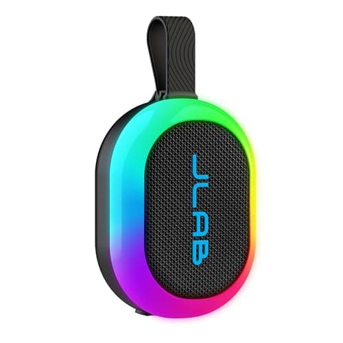 JLab Pop Party Portable Bluetooth Speaker, Black, 8+ Hours of Playtime, IP55 Waterproofing, Detachable Loop Handle, Customizable RGB LED Lighting, Lab Sync Up to 100 Speakers, Custom Sound in-App
