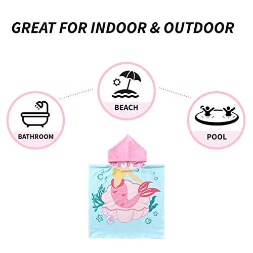 NovForth Kids Beach Towel for Boys Girls, Mermaid Hooded Bath Towel Wrap, Toddler Pool Towel with Hood 7