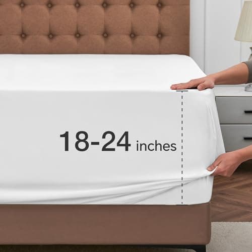 ChiXpace Extra Deep Queen Fitted Sheet - Deep Pocket Single Fitted Sheet Fits 18 inch to 24 inch Mattress, Ultra Soft Bottom Sheet for Queen Size Bed, Bright White, 60" x 80"