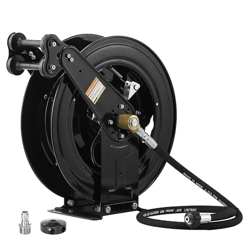 JOEJET Auto-Retractable Pressure Washer Hose Reel, 50FT x 3/8" Heavy Duty Steel Power Washer Hose Reel Dual Arm, 4000 PSI