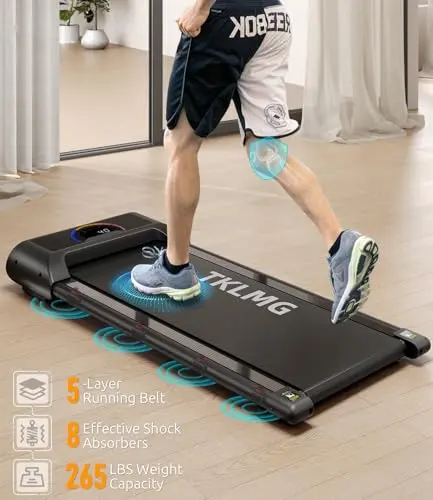 Binfanuo Under Desk Treadmill for Home Office with IR Remote Control, 265lb Weight Capacity, 2.25HP, Portable Walking Pad Design (Black） 5