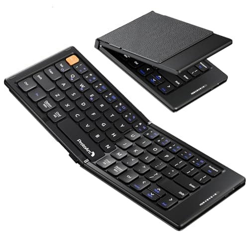 ProtoArc Foldable Compact Keyboard, XK04 Portable Bluetooth Keyboard with PU Leather Cover, Pocket-Sized Wireless Travel Keyboards for iPad, iPhone, Smartphone, Tablet and Laptop - Black