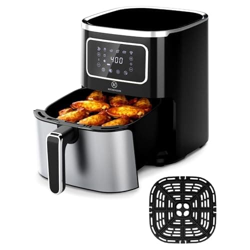 Kitchen Elite Digital Air Fryer Oven, Compact Cooker with 6 Presets and Nonstick Basket for Fast Cooking and Easy Cleanup, 5.28 Quart, Stainless Steel