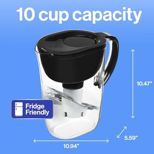 Brita Large Water Filter Pitcher for Tap and Drinking Water with SmartLight Change Indicator, Includes 1 Standard Filter, BPA-Free, Lasts 2 Months, 10-Cup Capacity, Stretch Limo Black 11