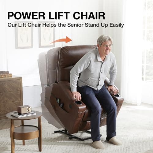 Eiayeebil Dual Motor Power Lift Recliner Chairs with Heat and Massage for Elderly, Leather Electric Recliners with Footrest, Infinite Position Lift Chair with Cupholder,USB & Type C Ports(Brown) 8