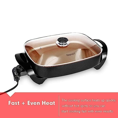 Caynel Professional Non-stick Copper Electric Skillet Jumbo, Deep Dish with Tempered Glass Vented Lid, Upgrade Thermostat, 16”x 12”x 3.15”- 8 quart 6