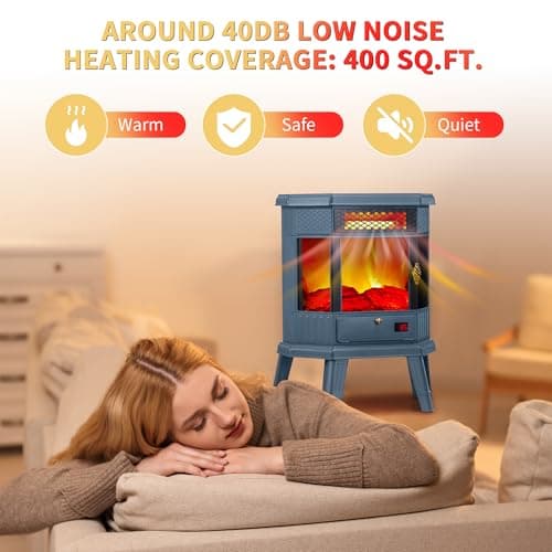 RealSmart Electric Fireplace Heater 22 in Freestanding Fireplace Stove Infrared Fireplace with 3D Flame Effect Remoted Control, Timer, Overheating Protection (Blue) 7