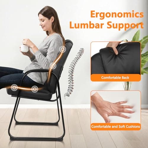 CLATINA Leather Guest Chair with Padded Arm Rest for Reception Meeting Conference and Waiting Room Side Office Home Black with Sled Base 1 Pack 6