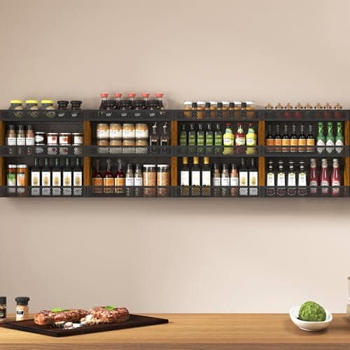 X-cosrack 3 Tier Spice Rack Wall Mounted 2 Pack，Spice Organizer for Kitchen Countertops, Wooden Spice Organizer for Spice Jars and Seasonings, Hanging Spice Rack for Countertops or Wall Mounting 8
