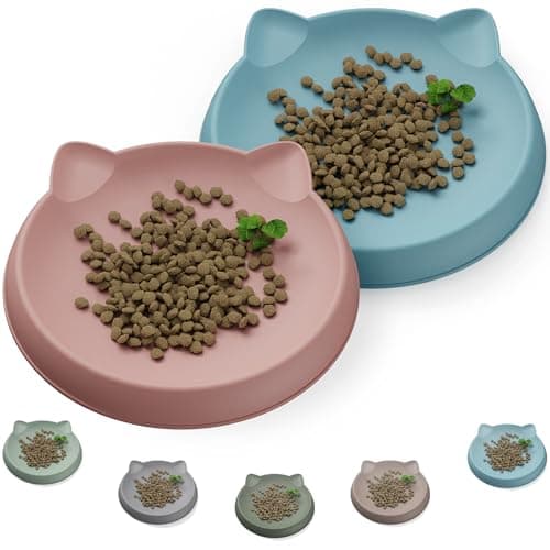 Wingcases Cat Bowls for Indoor Gentle Small Kitten (2pcs, Soft Silicone) Shallow Wide Plates Feeder Whisker Fatigue Relief Cute Pet Kitty Food Water Dishes Set Anti Slip, Dishwasher Safe