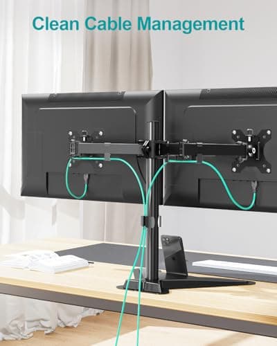 MOUNT PRO Dual Monitor Stand, Free-Standing Full Motion Monitor Desk Mount Fits 2 Screens up to 27 inches,17.6lbs with Height Adjustable, Swivel, Tilt, Rotation, VESA 75x75 100x100, Black 9