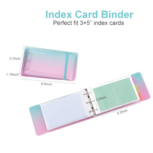 3×5” index card Binder organizer with Plastic pocket Sleeves, small organized folder for recipes Flashcards,portable notecards case holder (2pcs colorful) 5