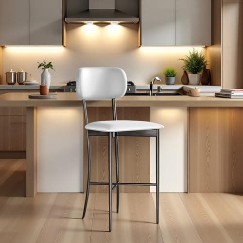 FUNROLUX 29.5" Seat Height Tall Bar Stools with Back - Extra Wide Seat Bar Height Stools, Scratch-Resistant Leather and Steel Frame for Kitchen, Bar, Commercial Use in White