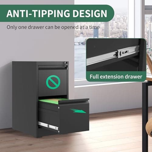 VIYET 2 Drawer File Cabinet,Metal Filing Cabinets with Lock,Black Vertical File Cabinet for Home Office,Heavy Duty Metal Storage Cabinet for A4/Letter/Legal Size File,Assembly Required 4