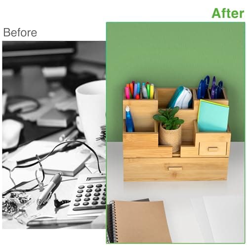 Six Wild Willows Bamboo Desk Organizer with Drawers - Wooden Desktop Storage - Table Top Organizer for Office Supplies, Make-up Organizer 8