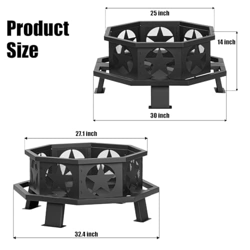 Panovue 32 inch Fire Pit for Outside, Heavy Duty Wood Burning Fire Pits with Fire Poker, Outdoor Octagonal Firepit for Camping, Yard, Patio 5