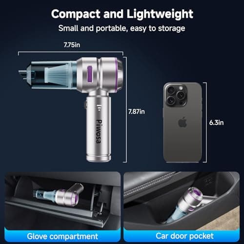 Handheld Vacuum Cordless, Car Vacuum Cleaner with Brushless Motor, Strong Suction Vacuum & Compressed Air Dusters with LED Light, Type C Port, Wireless Mini Portable Hand Vacuum Blower for Home, Pet 6