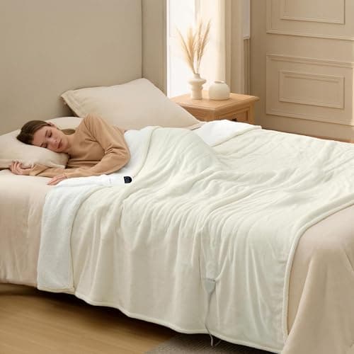 Bedsure Electric Blanket Twin - Soft Flannel Heated Blanket Twin Size, Fast Heating with 6 Time Settings (Up to 10H) & 6 Heat Settings, Warm Gift for Grandma (62x84 inches, Ivory) 8