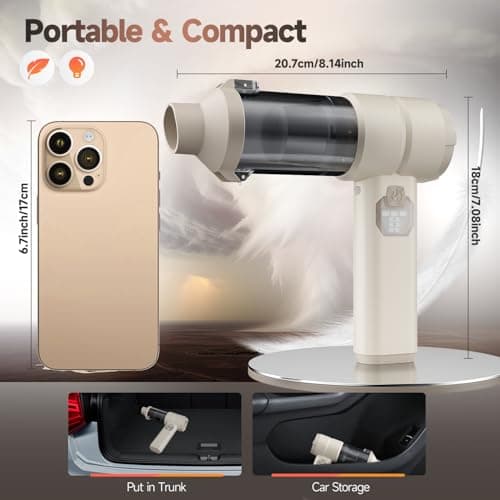 Car Vacuum, Handheld Car Vacuum Cleaner Cordless with Brushless Motor, 20000PA Suction High Power Rechargeable Vacuum Cleaner & Air Duster, 4-in-1 Portable Mini Hand Vacuum Blower with LED Display 7