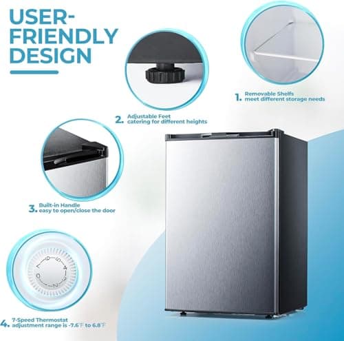 Electactic 3.0 Cu.ft Upright Freezer, Small Mini Freezer with Adjustable Thermostat, Removable Shelves, Reversible Single Door, for Bedroom/Home/Dorms/Apartment, Silver 7