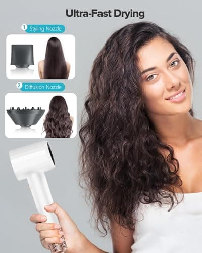 FENTGO Negative Ionic High Speed Hair Dryer, Professional Brushless Blow Dryer with Diffuser and Nozzle for Fast Drying, 2 Speeds & 4 Temps Thermo-Control, Lightweight & Quiet for Home & Travel 7