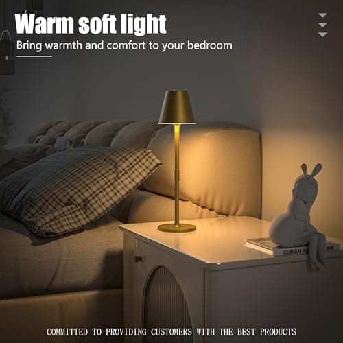 Timjorman 1-Pack Cordless Table Lamps - 5000mAh Rechargeable Battery Operated Desk Lamp, 3-Level Dimmable LED Night Light for Bedroom, Dining, Restaurant - Metal Design (Bronze 1-Pack) 6