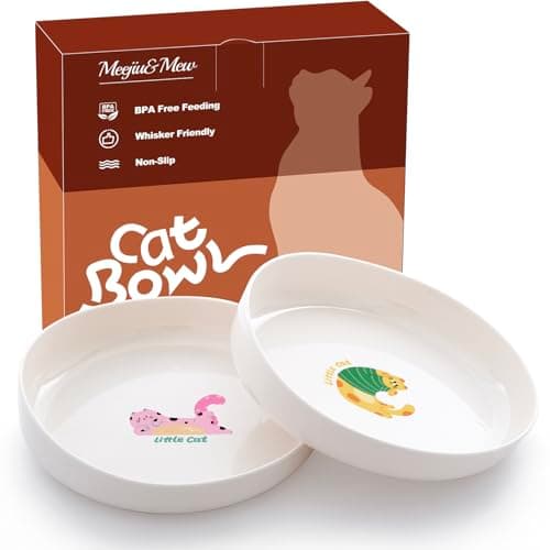 No-Spill Cat Bowls with Non-Slip Silicone Base – Wide & Shallow Dishes for Whisker Fatigue – Food & Water Bowls for Cats & Small Dogs (2-Pack)