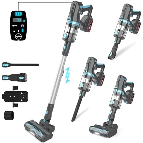 Cordless Vacuum Cleaner for Home, 45Kpa Max 60Mins Runtime Powerful Stick Vacuum with LED Touch Screen, 4000mAh Large Battery, 6 in 1 Lightweight Cordless Vacuum for Pet Hair, Carpets and Hard Floors