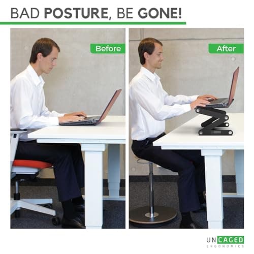 WorkEZ Adjustable Laptop Stand for Desk, Portable Laptop Stand Adjustable Height, Foldable Cooling Computer Holder Riser for Desk, Black 9