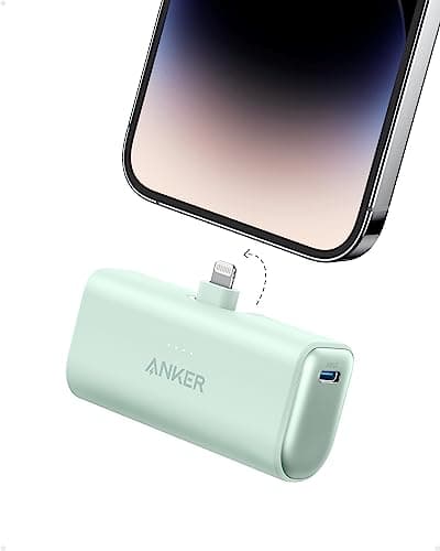Anker Nano Portable Charger for iPhone, with Built-in MFi Certified Lightning Connector, Power Bank 5,000mAh 12W, Compatible with iPhone 14/13/12 Series (Green)