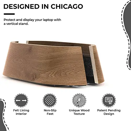 HumanCentric Vertical Laptop Stand in Black Walnut Wood, Upright Adjustable Holder and Dock, Laptop Vertical Stand Fits MacBook Pro and Other Laptops .5" to 1.5", Clamshell Compatible 8