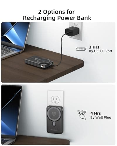 for Magsafe Magnetic Portable Charger, 10000mAh Wireless Power Bank with Built-in Cable & AC Wall Plug, Battery Pack PD 22.5W with Stand, LED Display for iPhone 17/16/15/14/13 Series, Samsung, Pixel 4