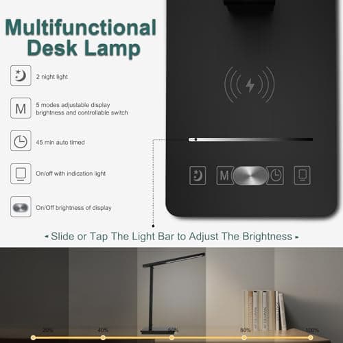 10 in 1 Smart Desk Lamp Led, Desk Light for Colleage Drom Room Office, Eye-Caring Table Lamp with Night Light, Lamp for Desk with 10W Wireless Charger, Dimmable Touch Lamp, Birthday Gifts for Women 5