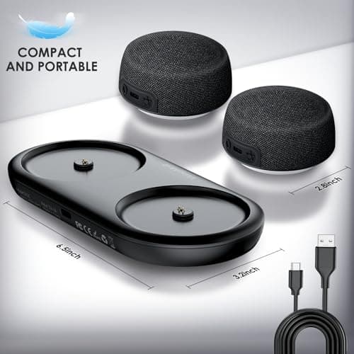 Dual Bluetooth Speaker Set with Magnetic Base & Phone Stand - TWS Stereo Sound, 10H Playtime, 3H with RGB Music Lights On- Bluetooth Wireless Speaker for Home Theater, Outdoor,TV Watching, Multi Room 8