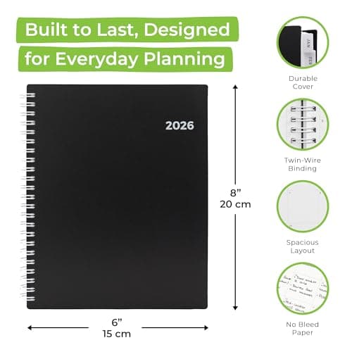 WallDeca 2026 Planner, Agenda Planner With Weekly And Monthly View, Daily Agenda Book And Yearly Planners Calendar Book, Spiral Bound With Tabs, Notes, Goals And Holidays (8 x 6 in) 2