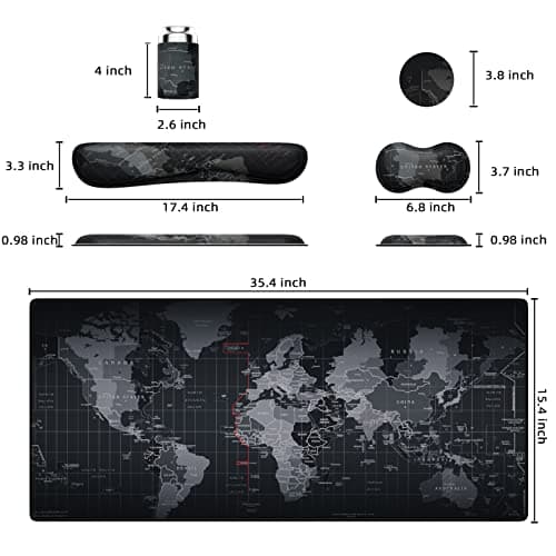 5 in 1 Keyboard Mouse Pad Set, Mouse Pad Wrist Support, Extended Gaming + Keyboard Wrist Rest Support, (34.5×15.7 in) Large Ergonomic Mousepad Desk Mat Combo -Black World Map (1-5 Sets-World Map) 6