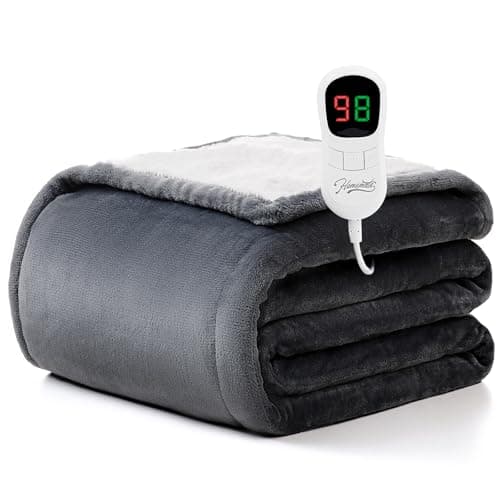 Homemate Heated Blanket Electric Throw - 50"x60" Heating Blanket Throw 1/2/4/6/8 Hours Auto-Off 10 Heat Level Over-Heat Protection Flannel Sherpa ETL Certification