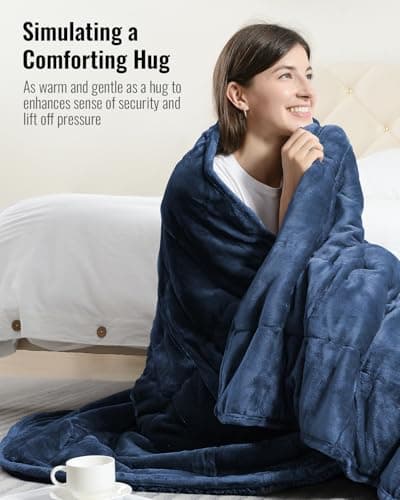 Sivio Sherpa Fleece Weighted Blanket for Adult, 15 lbs Flannel Cozy Plush Bed Blankets, Fuzzy Sherpa Weighted Blankets Full Size, Super Soft Blanket for Sofa, 48 x 72 inches, Navy Blue 5