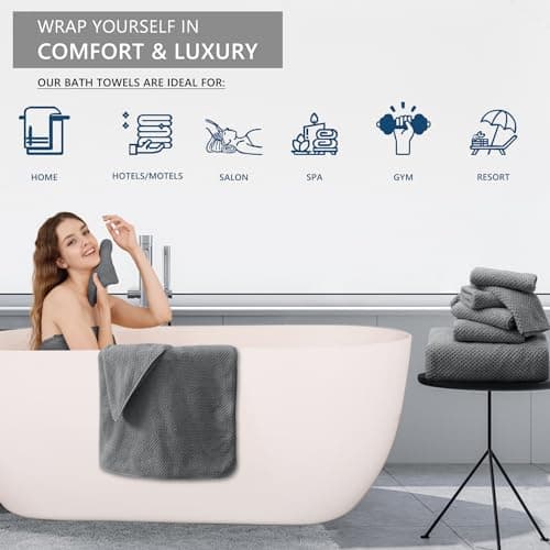Extra Large Bath Towel Set of 4 (35"x70"),Oversized Bath Sheet Super Soft Highly Absorbent Jumbo Bathroom Towel Set Microfibers Quick Dry Shower Towel for Hotel,Bathroom,Guest,Spa,Gym (Dark Gray) 6