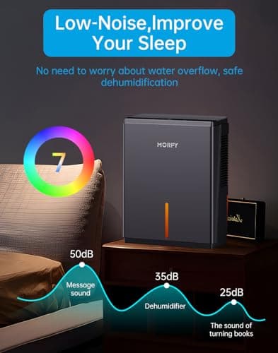 MORFY Dehumidifier, 80 OZ Small Dehumidifier for Bedroom, Bathroom, RV, Closet, Dual-Semiconductor Quiet Dehumidifiers for Home Room with Drain Hose, 7 Colors LED Auto Shut Off 6